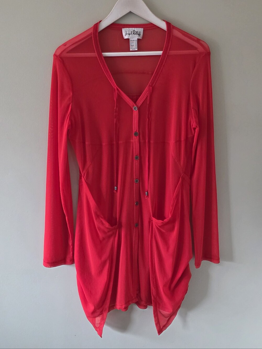 Joseph Ribkoff 12 Red Longline Stretch Sheer Mesh Tunic Contemporary Resortwear